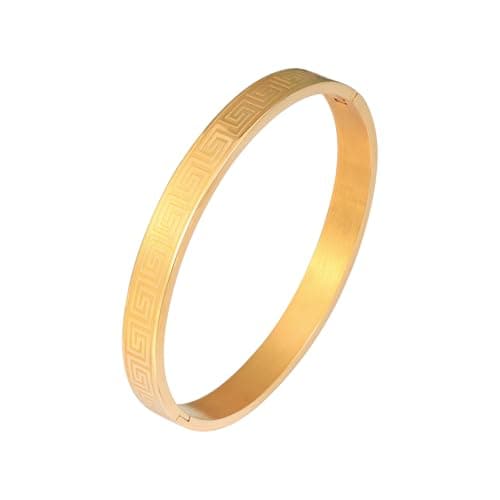 Image of MILAKOO 8mm Gold Greek Key Meander Bracelet Oval-Shaped Bangle Gift for Women Minimalist Jewelry