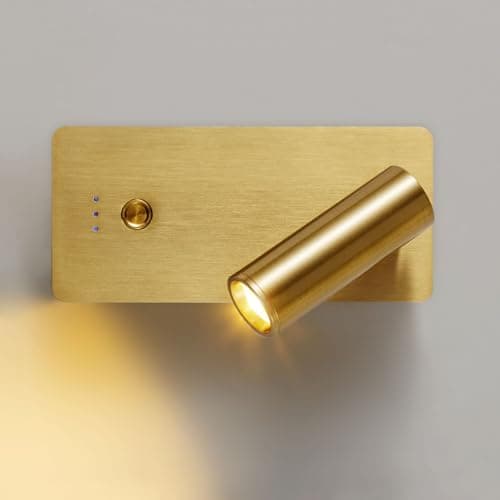 Image of HARPER LIVING Wall Spotlights Brass, Rechargeable Wall Reading Lamp LED 5000mAh Battery Operated Wall Light with Switch, Dimmable 3000K Warm Light, Rotatable, Ideal for Bedroom Living Room