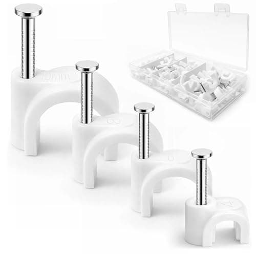 Image of Cable Clips,4 Sizes Wire Clips Strong Nails Durable White Round Electrical Cable Wall Tidy Clips 4mm/6mm/8mm/10mm, 80 PCS for Ethernet Cable Telephone Line TV USB Cable