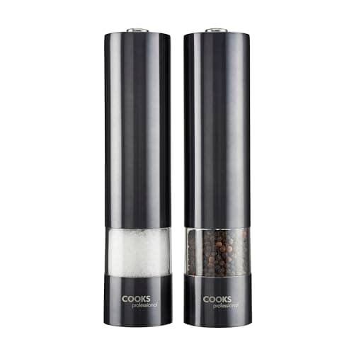 Image of Cooks Professional Electric Salt and Pepper Mill Set | Battery Operated Automatic Grinders with Adjustable Course & Fine Grinding & One Touch Operation | Condiment Seasoning Grinder | Graphite