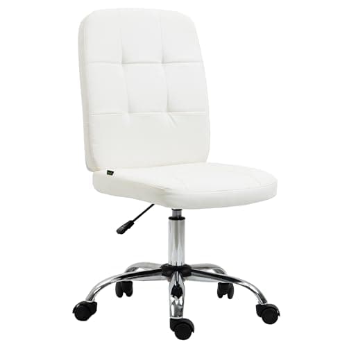 Image of Vinsetto Armless Office Chair, Faux Leather Desk Chair with Adjustable Height, Button Tufted, White