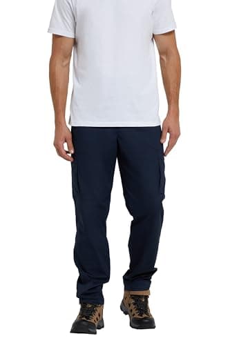Image of Mountain Warehouse Trek Mens Outdoor Trousers - Lightweight Casual Bottoms with Lots of Pockets, Quick Dry UPF 50+ Pants - Spring, Summer, Travelling & Outdoors Dark Blue Men's W34
