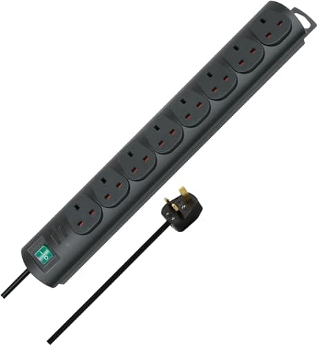 Image of Brennenstuhl Primera-Line 8-way Extension Lead (Power strip with switch and 2m cable) Black