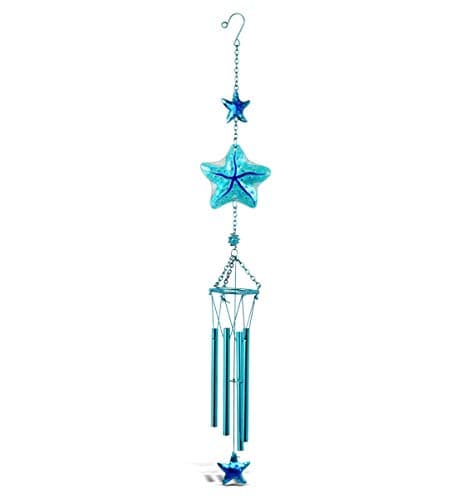 Image of CoTa Global Blue Starfish Sea Glass Hanging Wind Chime 31.89 Inch, Nautical Star Fish Glass Windchime Outdoor Decor for a Harmonic Porch, Patio & Garden, Unique Beach Indoor Wind Chime Window Mobile