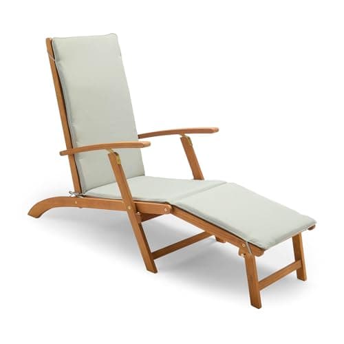 Image of VonHaus Wooden Sun Lounger for Garden - Folding Sunlounger with Removable Footrest & Cushion - Acacia Hardwood Foldable Reclining Sunbed - Outdoor Loungers & Recliners - Hudson