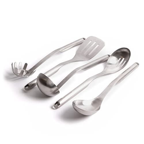 Image of Bundle of KitchenAid Premium Stainless Steel Slotted Food Turner + Slotted Spoon + Basting Spoon + Ladle + Pasta Fork