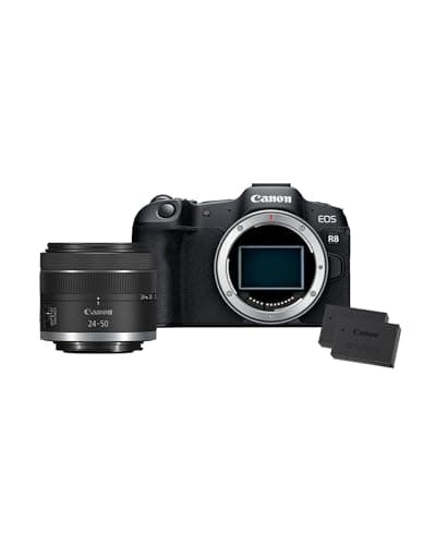 Image of Canon EOS R8 + RF 24-50mm Additional Battery Kit (x2 Batteries) - Mirrorless Digital Camera - 24.2 MP Full-Frame CMOS Sensor - Dual Pixel CMOS AF II - UVC/UAC Compatible