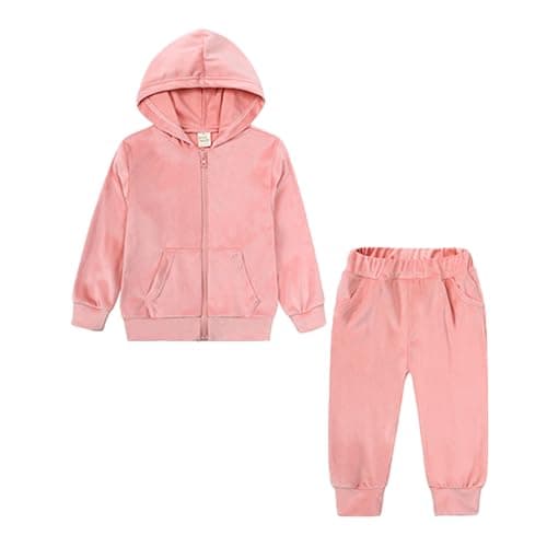 Image of Kids Toddler Boys Girls 2Pcs Velvet Hooded Tracksuit Fleece Hoodie Sweatshirt Top + Sweatpants Sweatsuit Clothes Set 130 Pink 6-7 Years
