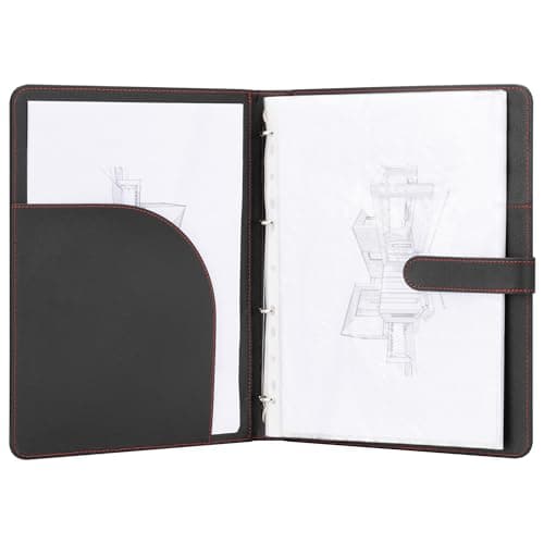 Image of H&S A4 Portfolio Folder with Ring Binder Mechanism - with 40 Plastic A4 Document Pockets - Black Faux Leather Conference Folder