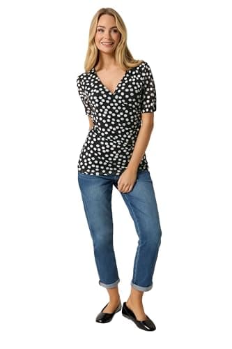 Image of M&Co Polka Dot Mesh Short Sleeve Wrap Top - Women's Black