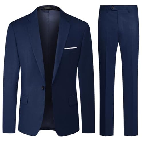 Image of Allthemen Mens Suits 2 Piece Regular Fit Wedding Dress Suit One Button Business Suit Blue XL