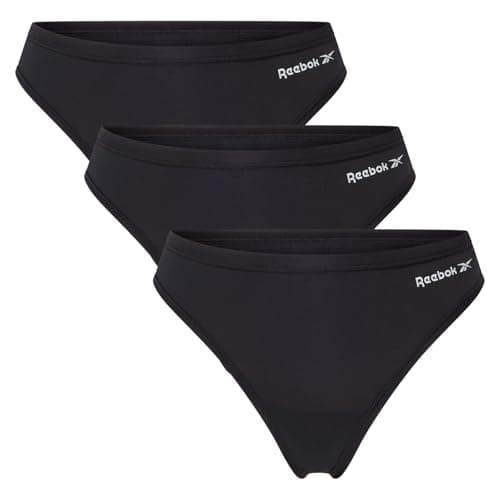 Image of Reebok Serena Sports Thongs For Women - Pack of 3 | Moisture Wicking Underwear Women | Multipack Women's Briefs, Available In XS, S, M, L Black