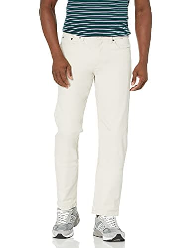 Image of Amazon Essentials Men's Straight-Fit 5-Pocket Stretch Twill Trousers, Stone, 36W / 30L
