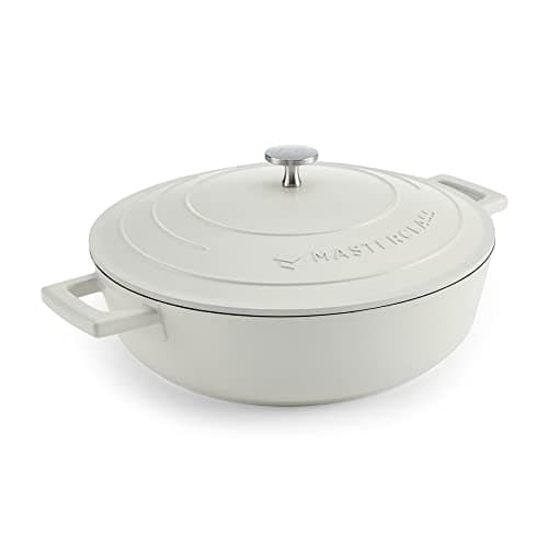 Image of MasterClass Shallow Casserole Dish with Lid, Hob to Oven to Table Casserole Pan, Ultra Lightweight, Optimum Heat Conduction, 4L, Cream