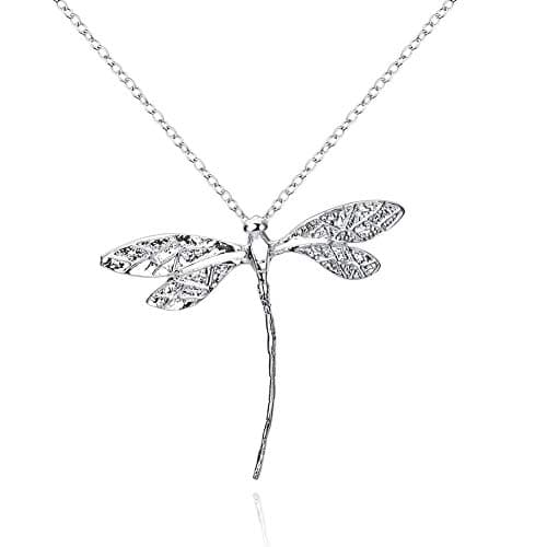Image of Zhichengbosi Silver-Plated Dragonfly Necklace Pendant, 18 inch Necklaces Chain for Women, Perfect for Everyday Wear or Gift