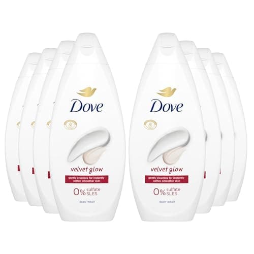 Image of Dove Body Wash 0% Sulfate SLES for Women Made with Naturally Derived Cleansers and Plant Based Moisturiseres Gently Cleanses for Softer and Smoother Skin, 225ml (8 Pack, Velvet Glow)