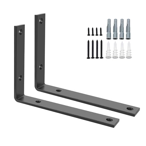 Image of SAYAYO Black Shelf Brackets Heavy Duty 5MM Thick, Metal Angle Brackets L Shape for Shelves, Wooden Shelf Bracket & Supports Wall Hanging Corner Brace, 200mm*150mm, 2 Pack, EJZX23108B-2P