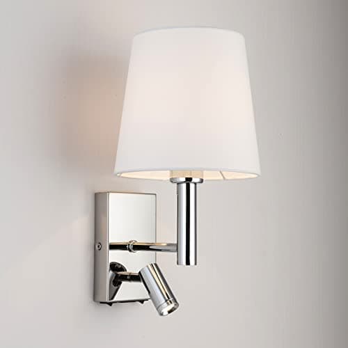 Image of HARPER LIVING Indoor Wall Light with LED Reading Light, Wall Sconce Lights with USB & USB-C, On/Off Switch E27/ES Bedroom Reading Lamp, Polished Chrome Finish, Fabric Square Shade