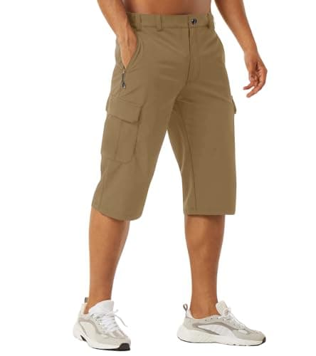 Image of EKLENTSON Mens Cargo Shorts 3 4 Length Quick Dry Stretch Hiking Outdoor Walking Cycling Shorts with Zip Pockets Khaki,38