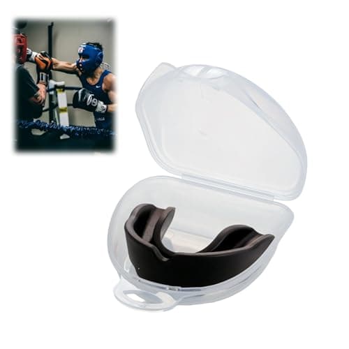 Image of Black Sports Mouthguard with Case, Slim Fit Adult and Junior Gum Shield for Contact Sports, Teeth Guard for Jaw Protection, Boxing, Martial Arts, Rugby, Karate, Hockey, Ideal for Schools and Clubs