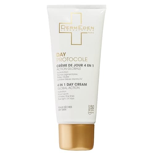 Image of DermEden - Day cream 50 ml for dry skin SPF 50-4 actions in 1 - Complete protection against the harmful effects of light - Anti-dark spot, Anti-inflammation and Rehydrating - Made in France