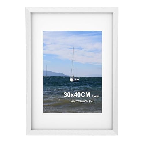 Image of Szyeequoo 30x40 Picture Frame White, Photo Frame with A3 Mat, Acrylic Front Safer Than Glass, Wall Display, Horizontal or Vertical, 30 x 40 cm