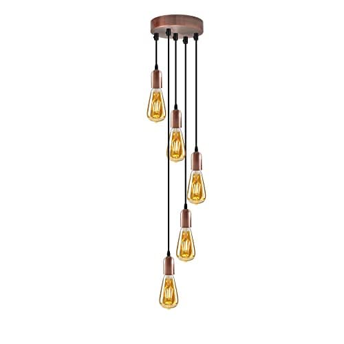 Image of DC VOLTAGE Modern Vintage 5 Head Light Cluster Cascade Ceiling Pendant E27 Drop Light Height Adjustable Hanging Lamp Fixture for Kitchen Restaurant etc.