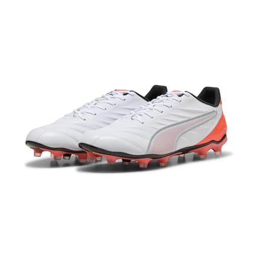 Image of PUMA Unisex King PRO Firm Ground/Artifical Ground Football Boots, PUMA White-PUMA Silver-Glowing Red, 5 UK