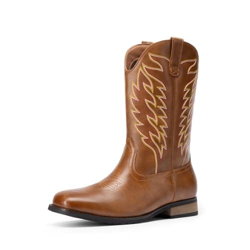 Image of Bruno Marc Men's Western Retro Cowboy Boots, Durable Classic Fashionable Embroidered Pull On Slip Resistant Boot,Size 10,Brown,BMUMKB2502