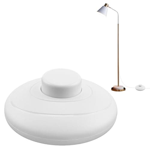 Image of Floor Lamp Foot Switch White Round Foot Pedal Inline Switch with Step ON OFF Spring Push Button for Floor Standing Lamp Table Lights 250V Parts Compatible with 2 Core Cable