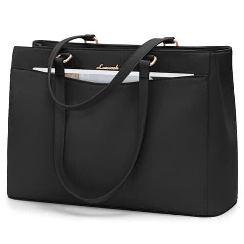 Image of LOVEVOOK Laptop Handbags for Women 15.6 inch, Large Work Bags Women's Tote with Compartments, PU Leather Ladies Shoulder Hand Bag for School Office Business, Black