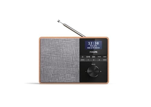 Image of PHILIPS Audio R5505/10 Bluetooth Radio (Wooden Housing, DAB+/FM Radio, 3-Inch Driver, Kitchen Timer, Mains or Battery Operated), Brown/Grey, 20.7 L x 10.6 W x 14.1 H