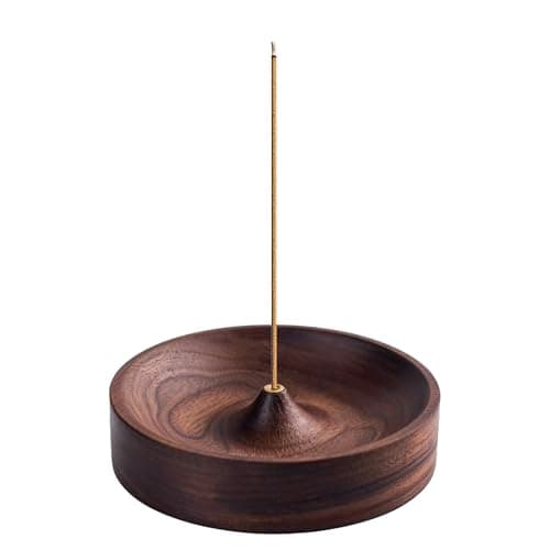 Image of Incense Holder,Black Walnut Incense Stick Holders with Ash Catcher,Modern Simple Round Insence-stick Holder for Home Décor, Home,Office,Club, Aromatherapy,Meditation(3 mm Incense Hole)