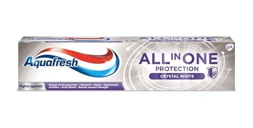 Image of AQUAFRESH All in ONE Crystal White Toothpaste, 100ml, 8 Key Benefits, Comprehensive Protection Against Dental Plaque, Improves Enamel Strength, Pack of 1