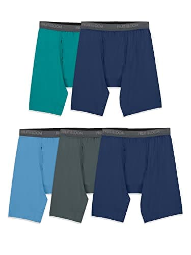 Image of Fruit of the Loom Men's Lightweight Micro-stretch Boxer Briefs Underwear, Long Leg - Micro Stretch 5 Pack Assorted Colors, M UK