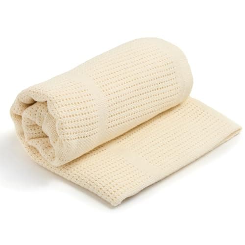 Image of Clair de Lune Organic Cellular Blanket Soft Baby Swaddle 70 x 90 cm (Cream)