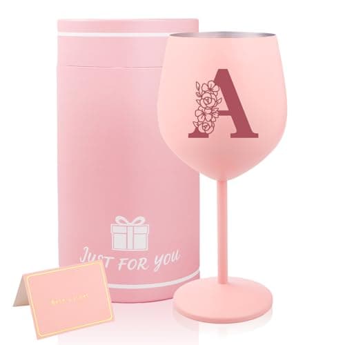 Image of Bliceon Personalised Wine Glass for Women, Personalised Gifts for Women, 18oz Initial Gin Glass Birthday Gifts for Girls, Her, Mum, Sister, Best Friend, Cocktails (Pink A)