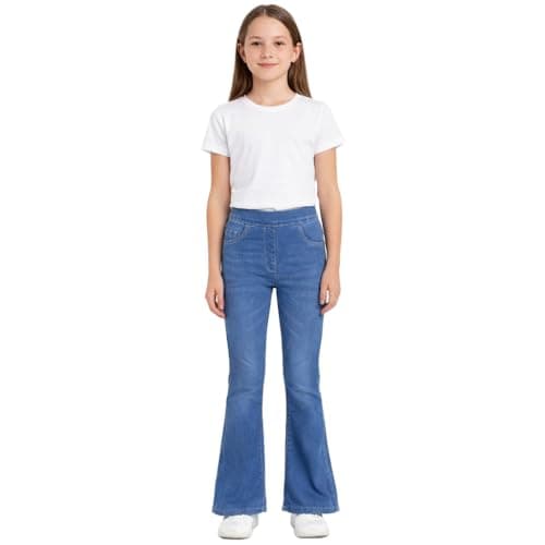 Image of A2Z 4 Kids Girls Denim Jeans Comfort Stretch Jeggings Bell Bottom - Jeans JN36 Mid Blue._11-12.