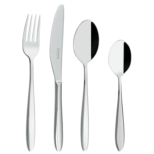 Image of Grunwerg Balmoral 24 Piece Boxed Mirror Cutlery Set, 18/10 Stainless Steel, 6 x Table Knives, Table Forks, Dessert Spoons, Teaspoons, Silver