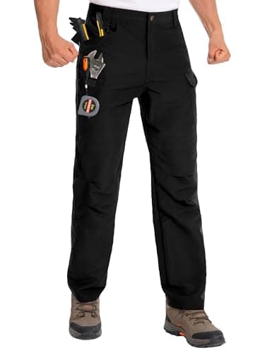 Image of Holure Men‘s Tactical Pants Water Resistant Ripstop Cargo Pants Inseam 32'' Carpenter Utility Trousers with Tool Pockets Black 02-2XL