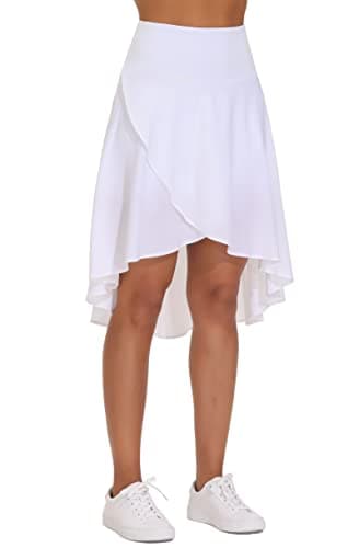 Image of THE GYM PEOPLE Women's Skorts High Waist Wrap Ruffle Hem Asymmetric Tennis Golf High Low Flowy Midi Skirt with Shorts for Ladies White