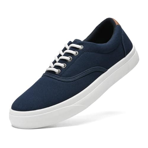 Image of Mens Canvas Shoes Low Top Sneaker Casual Trainers Lace Up Thick Sole Breathable Fashion Plimsolls Pumps Tennis Shoes for Men(Dark Blue 270)