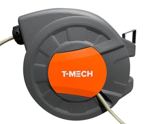 Image of T-Mech Hose Pipe Reel 20m + 2m Auto Rewind Wall-Mounted 8 Spray Nozzle Gun, Neat Retractable Hose-Pipe With Bracket And Fixings, 180° pivot