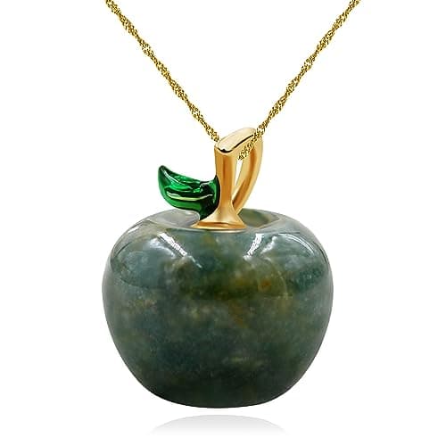 Image of Uloveido Natural Indian Agate Stone Apple Necklace for Women Teacher Cute Apple Pendant Birthday Gifts for Daughter Teen Girls Y4029