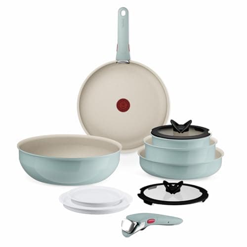 Image of Tefal Ingenio Green 11-Piece Non-Stick Cookware Set – Induction Frying Pans, Wok, Saucepans with Glass Lids, Detachable Handles, Oven Safe, Stackable, L828SB04