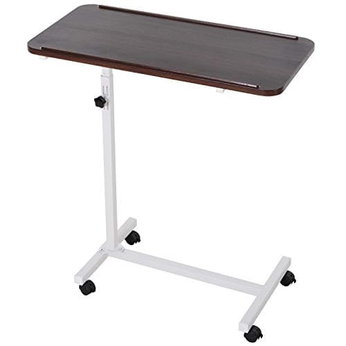 Image of HOMCOM Height Adjustable Over Bed Table with Wheels, C Shaped Laptop Desk, Portable Hospital Bed Table for Living Room, Bedroom, Brown