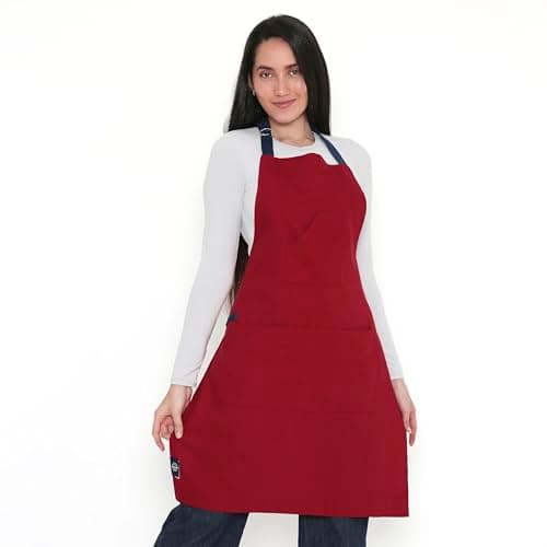 Image of Encasa XO Adjustable Kitchen Cotton Apron With Pockets & Towel Holder Of Size 68x85 cm (Red) for Men & Women Chefs For Cooking & Baking in Home, Restaurants & Barbeque