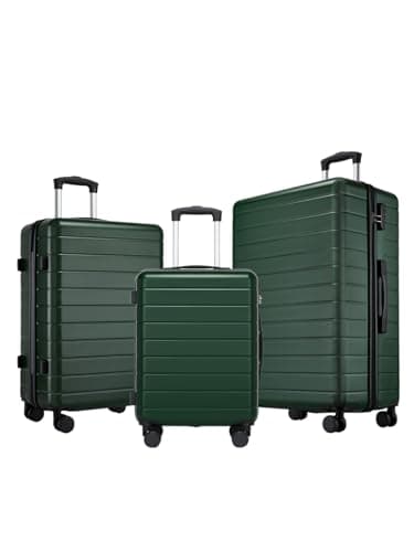 Image of Shavont 3 Piece Luggage Set for Family Travel, ABS Hard Shell Suitcases with Combination Lock, Telescopic Handle and 4 Spinner Wheels (Green)