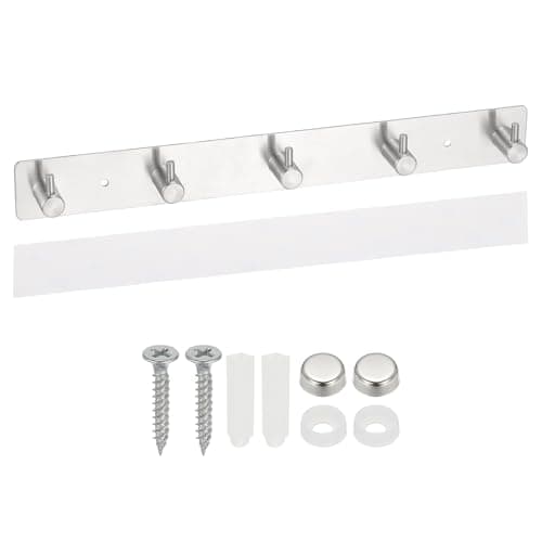 Image of PATIKIL Coat Rack Wall Mount, 13" 304 Stainless Steel Chamfer Design Wall Hooks Rail with 5 Hanging Hooks for Bathroom Towel Hanger, Entryway, Bedroom, Silver