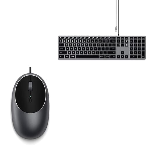 Image of Satechi Aluminium C1 Wired USB C Mouse and Slim W3 Wired Backlit Keyboard (US QWERTY Layout with No £ Sign) Bundle